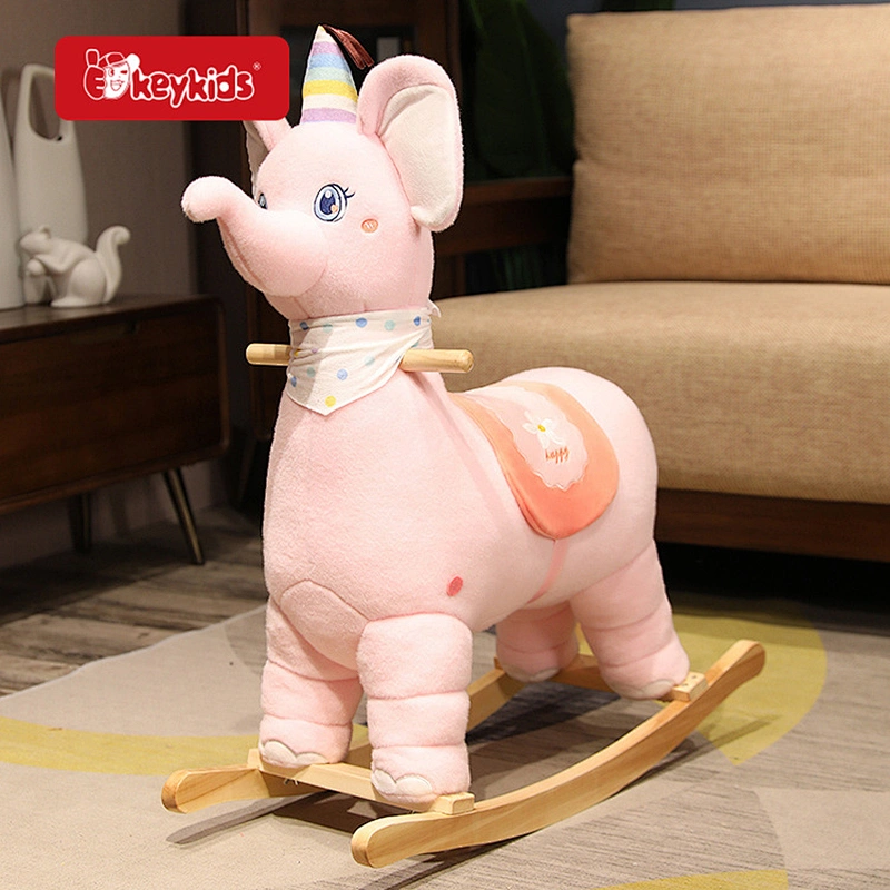 Cute Pink Elephant Rocking Animal for Kids Plush Ride-On Rocker Toy W16D166